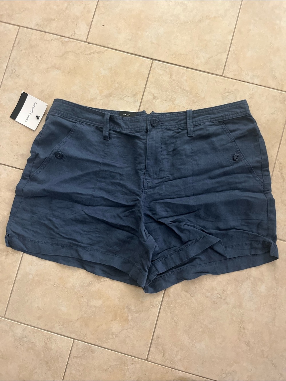 Calvin Klein Women’s Navy Blue Casual Linen Blend Shorts